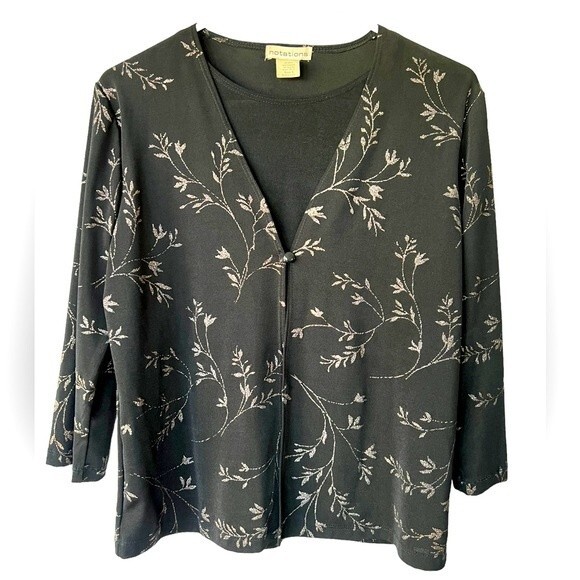 Notations Tops - Notations Long Sleeve and Tank Set Black with Sparkly Metallic Leaves size Small